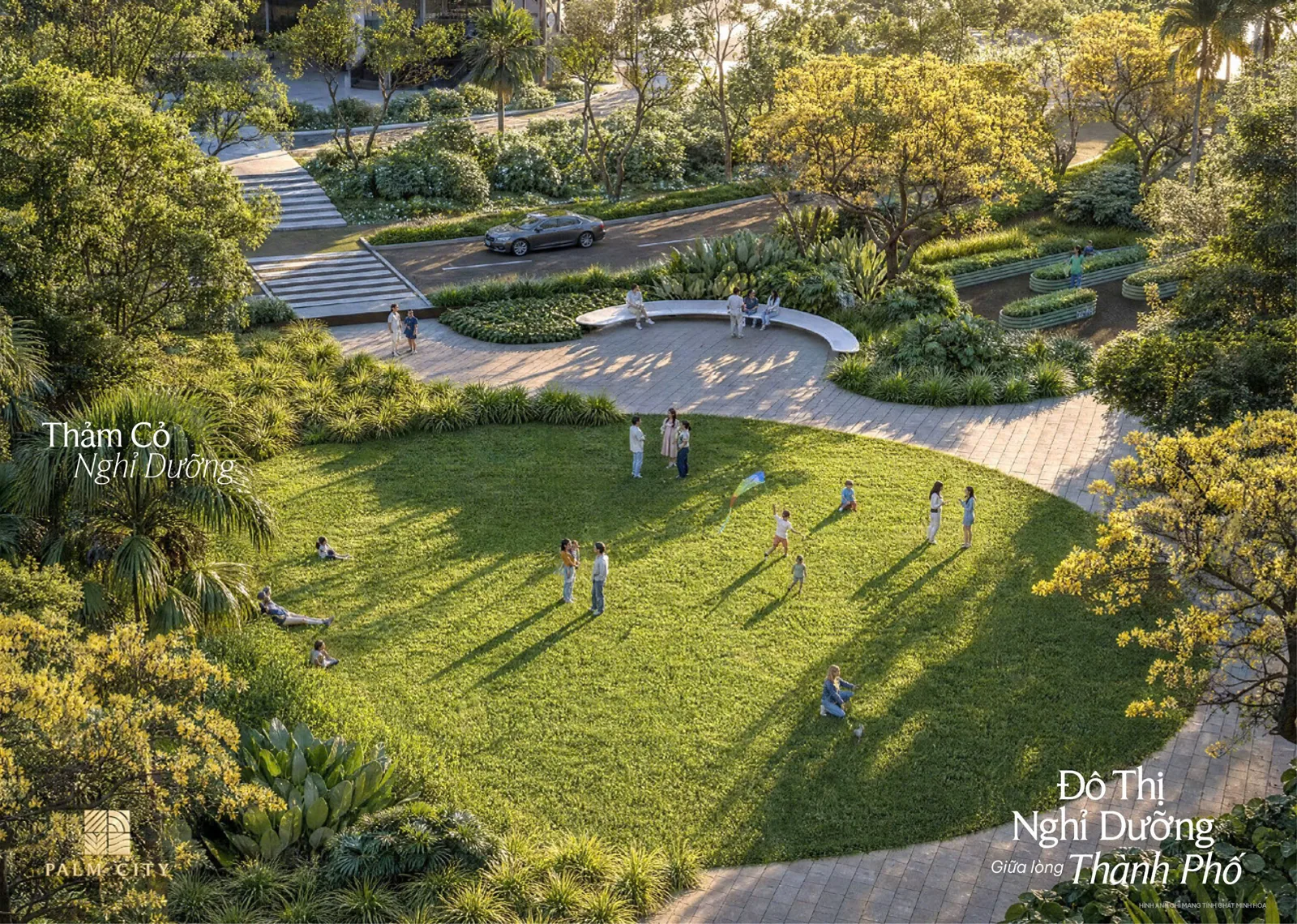 Phối cảnh thảm cỏ nghỉ dưỡng và cảnh quan Palm River