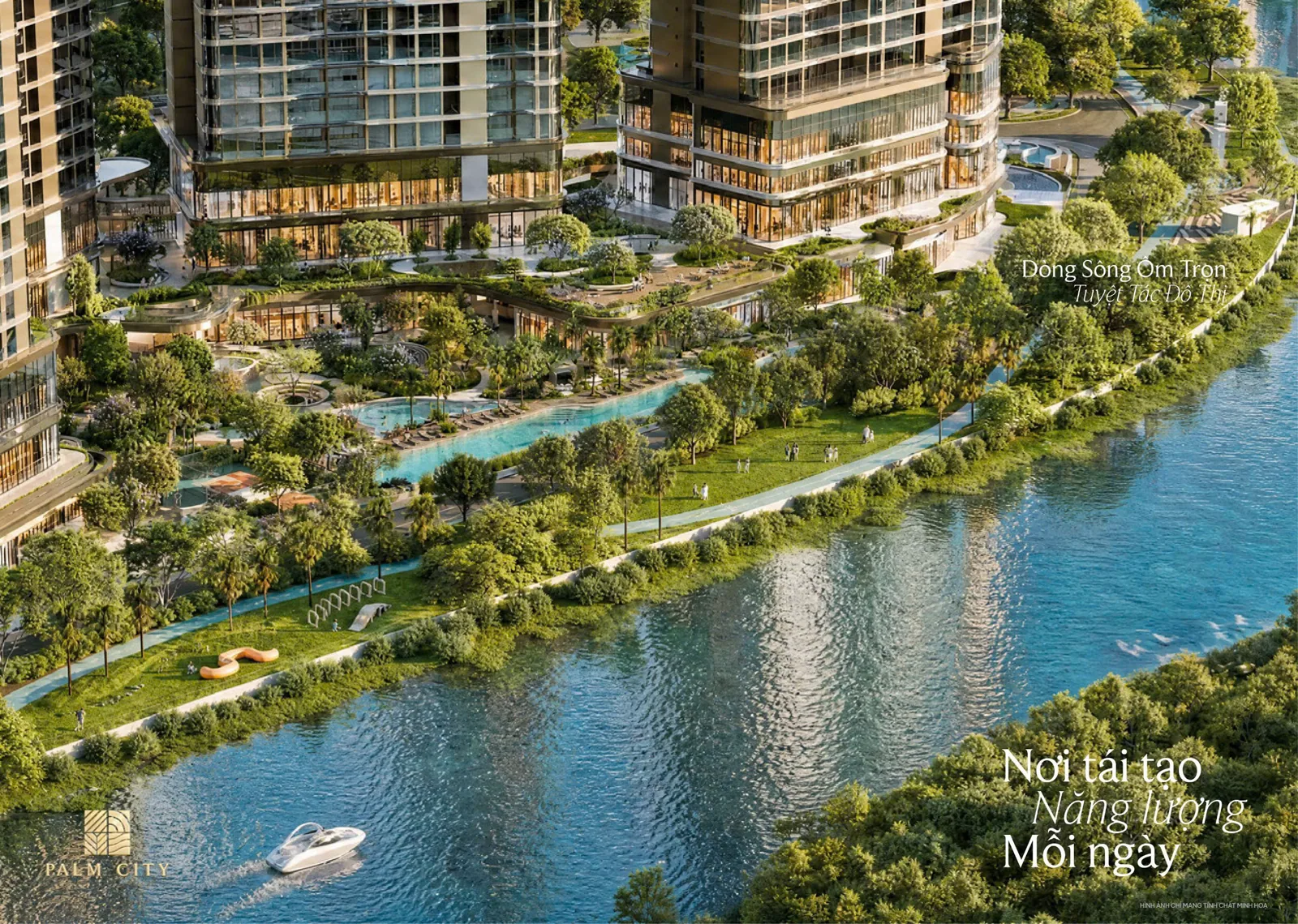 Phối cảnh công viên và đường dạo ven sông Palm River