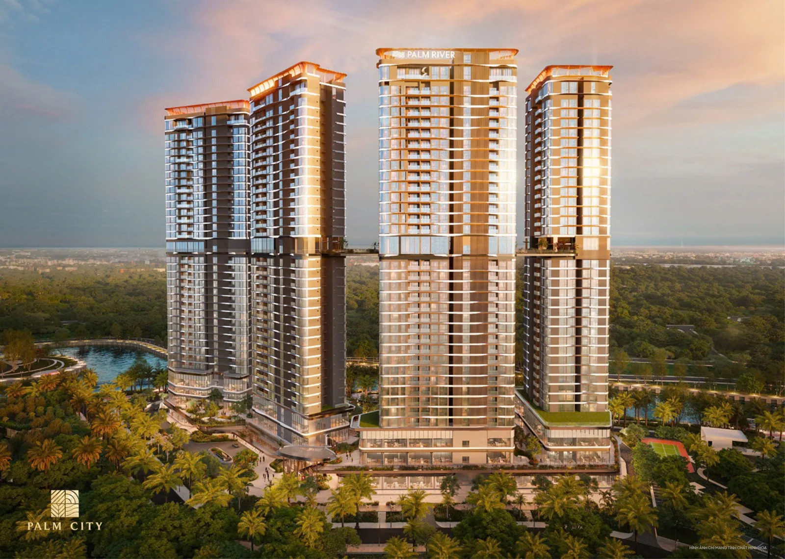 Phối cảnh các tòa Palm River trong ánh hoàng hôn