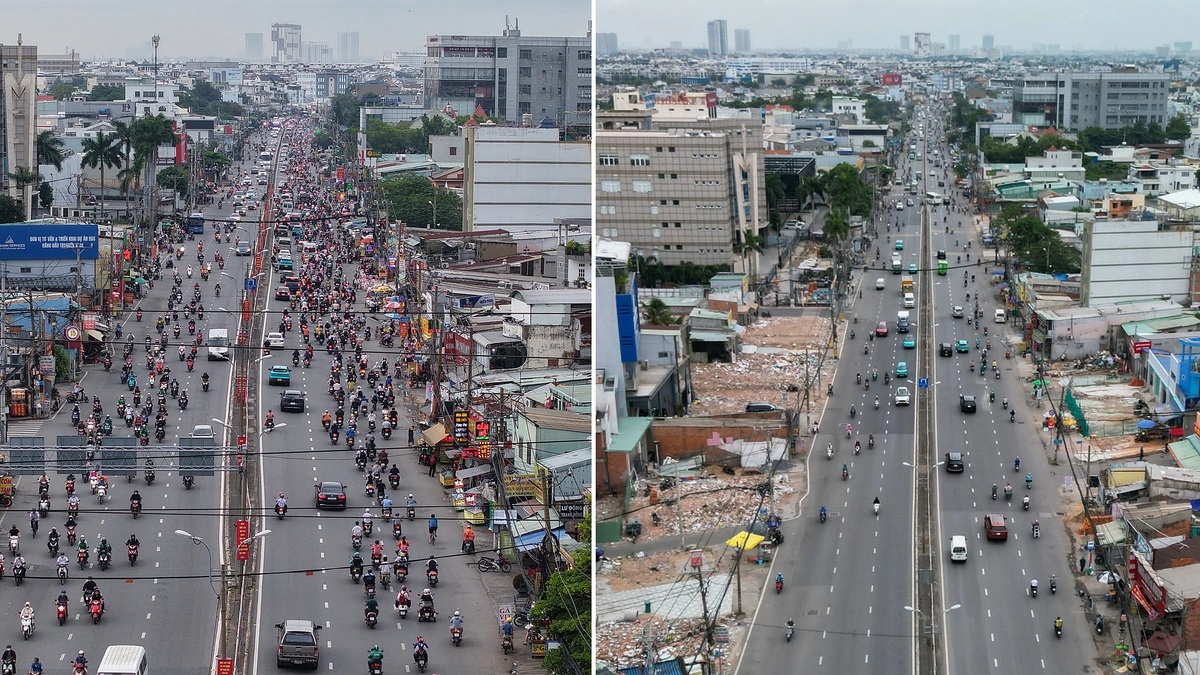 Nhiều căn nhà dọc Quốc lộ 13 đã tháo dỡ và lùi sâu để bàn giao mặt bằng
