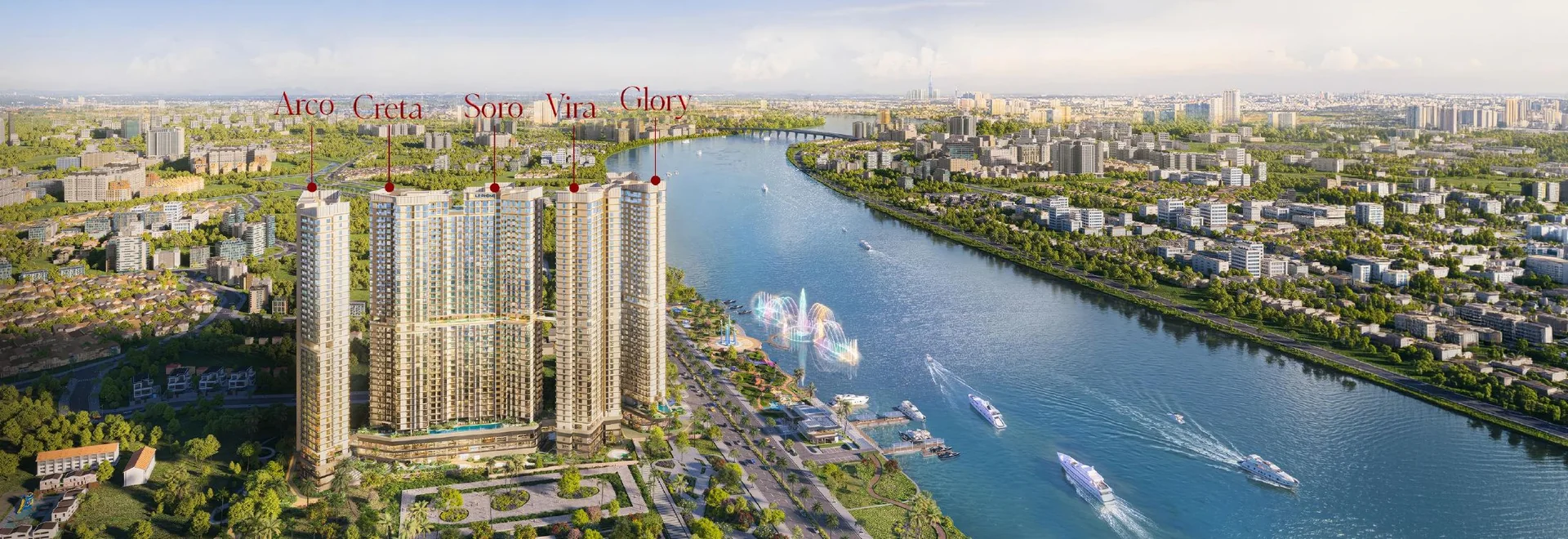 Phối cảnh tổng thể năm tháp The Emerald River Park bên sông Sài Gòn