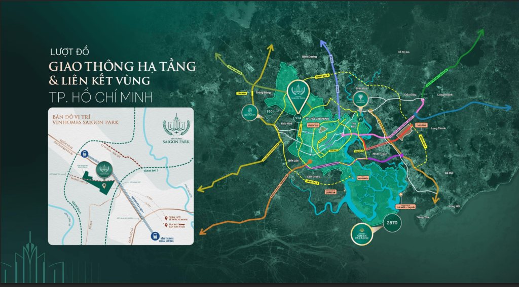 Lược đồ giao thông và hạ tầng liên kết vùng quanh Vinhomes Sài Gòn Park Hóc Môn
